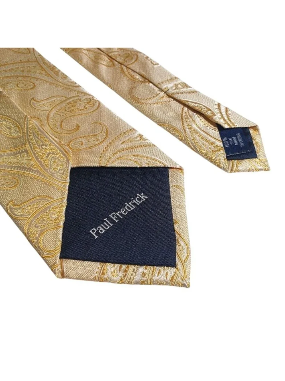 Paul Fredrick Mens Yellow Gold Paisley Necktie Silk Formal Business Wear Office